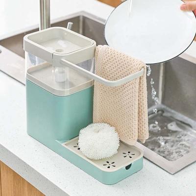 China Foam Soap Dispenser Soap Pump Dispenser With Sponge Holder Dish Brush Holders Drainer For Kitchen Sinks Drying Rack Strainer Over Sink for sale