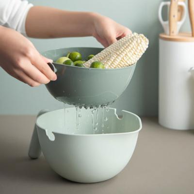 China Viable Organizer Kitchen Tools Bird Shape Rotating Drain Basket Double Layer Fruit Vegetable Dish Rack Wash Sieve Storage Rack for sale