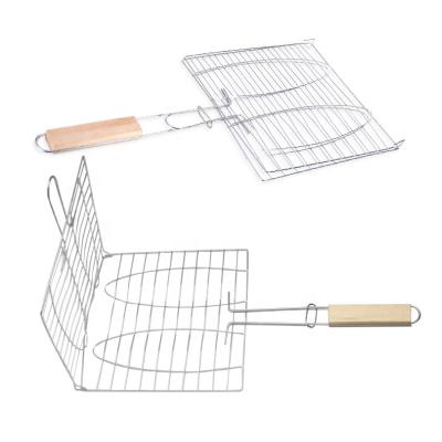 China Easily Cleaned Portable Foldable Stainless Steel BBQ Tools Accessories Grilling Grilling Basket Net Fish Grill Staples Wire Nets Rack for sale