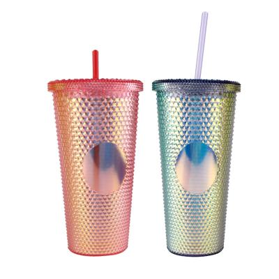 China Eco - Friendly Plastic Tumbler Customized Double Wall Color With Straw Travel Water Cups for sale