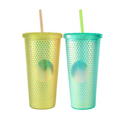 China Sustainable Eco-friendly Double Wall Plastic Tumbler With Straw Travel Water Bottle Portable Coffee Cups for sale