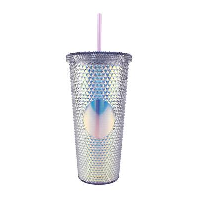 China Promotion Sustainable Gift Double Wall Plastic Tumbler With Straw BPA Free Plastic Cups Water Bottle for sale