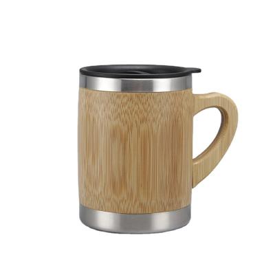 China Sustainable Eco Friendly Vacuum Insulated Travel Mug 18/8 Stainless Steel Mugs Double Wall Bamboo Coffee Mug With Lids And Handle for sale