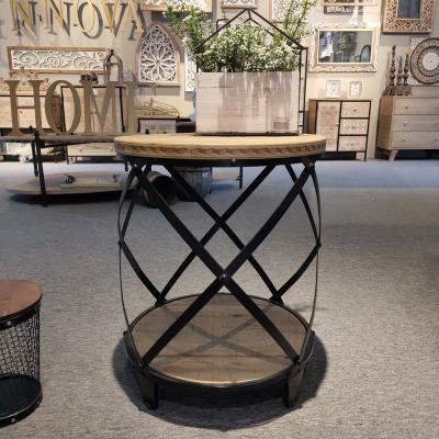 China INNOVA Retro Antique Metal Frame Solid Wood Table Top Coffee Table for sale