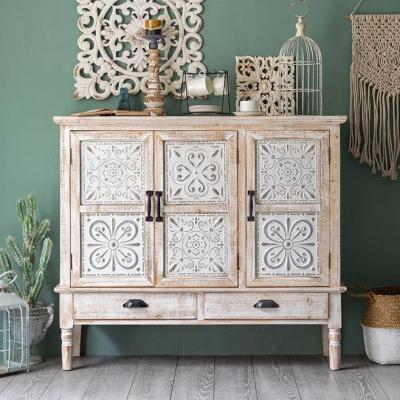 China INNOVA Eco-Friendly Living Room Cabinet 3 Drawers 2 Doors Multifunctional Pastoral Vintage Distressed Decorative Painting Storage Sideboard for sale