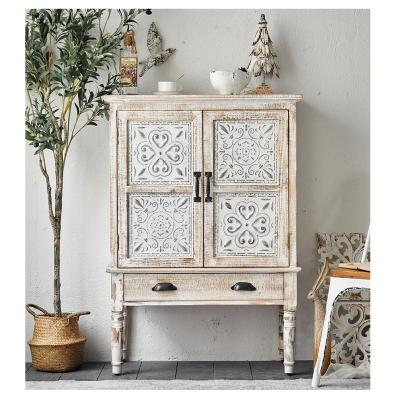 China Single Doors Kitchen Cabinet High Stability New Antique Antique White Washed Wood Rustic Craft Storage Cabinet for sale