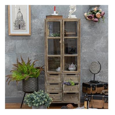 China INNOVA Eco-Friendly Antique Furniture Collect Rustic Wood Storage Accent Cabinet With Glass Doors for sale