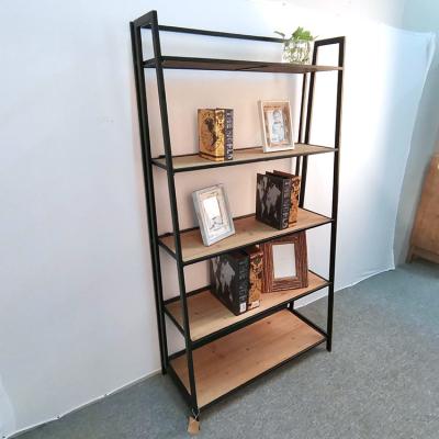 China Large (Size) Metal Iron Pine Wood Cabinet Organizer Case Modern Book Shelves Adjustable Wall Movable Comic Ladder Furniture for sale