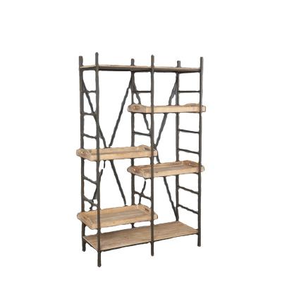 China Floor Standing Industrial Metal Wood Book Shelves Storage Living Room Furniture Design Style Modern Floor Standing Industrial Display Rack for sale