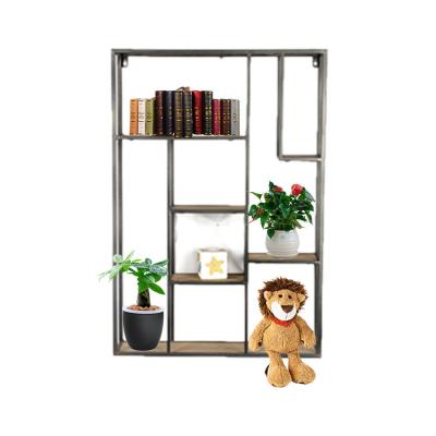 China 2020 Custom Living Room Furniture Modem Storage Wall Shelf Creative Iron Mounted Metal Wood for sale