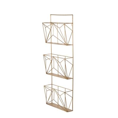 China INNOVA Sustainable Ready To Ship Decorative Wall Mounted Three Tier Gold Metal Wire Storage Basket For Newspaper And Magazine for sale