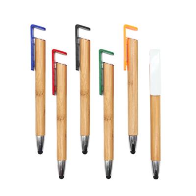 China Promotional Pen Bamboo Pen Mobile Phone Holder Touch Screen Ballpoint Pen for sale