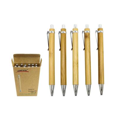 China Agriculture 12 Pack Bamboo Retractable Ballpoint Pen 1mm Viable Black Ink Pens With Zero Waste Gift Box for sale