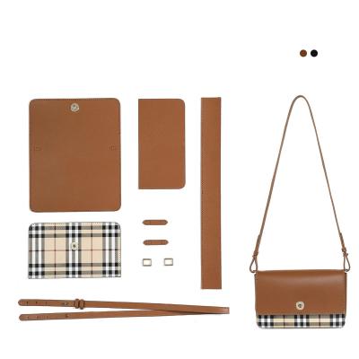 China 2022new DIY Kit Simplicity Shoulder Waterproof Leather Classic Plaid Cross Bag Making Kit Fashion Genuine Leather Bags For Ladies Girls for sale