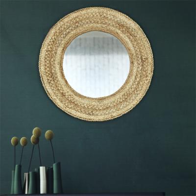 China Hand Made top choice antique decorative living room furniture handmade corn knitting  home  rattan mirror for sale