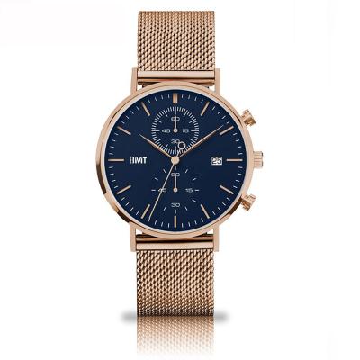 China OEM Rose Gold Stainless Steel Case Back Water Resistant Alloy Watch, Metal Band Mesh Strap Wrist Men Watches Alloy Luxury Watches for sale