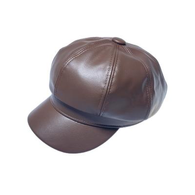 China Winter New Fashion Women's Matte Leather Beret Painter Hat Octagon Hat Peaked Solid Color Hats for sale