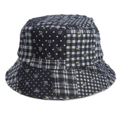 China Sun Protection for Age Reduction Hat Wholesale High Quality Women's Retro Plaid Bucket Hat Single-Sided Sun Hat All-match for sale