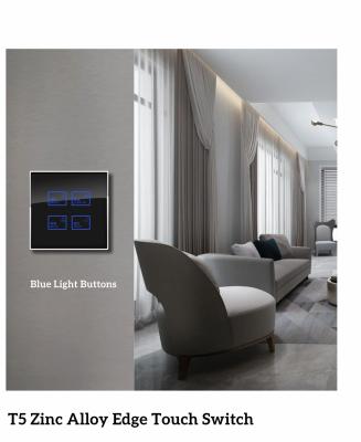 China RS485 Blue Light Style Glass Panel Touch Switch Zinc Alloy Edge Frame for sale