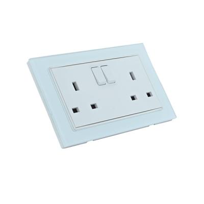 China 2 Gang Bs Electrical Power Socket 13A  Grey Color Tempered Glass for sale