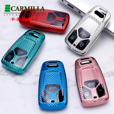 China Luxury Carbon Fiber Smart Key Holder Cover Case For Audi A4 New A4L A5 A6L Quarter S5 S7 Q7 TTS 2017-2021 Key Chain Keyring Shell for sale