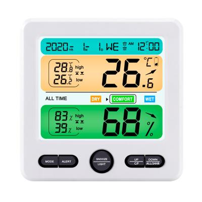 China Weather Station Humidity Measurement Indoor and Outdoor Room Mounted 1 Wire Smart Radio Temperature Humidity Monitor and Digital Multimeter with , Buzzer Alarm Hygrometer for sale