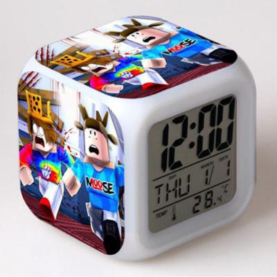 China Classroom Cute Electronic Alarm Clock Cartoon Roblox Kids Gift Cubic Clock for sale