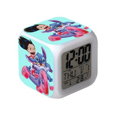 China Calendars Color Cartoon Dot Night Light Alarm Clock Good Quality Kids Bedside Changing Cubic Alarm Clock for sale