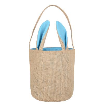 China Eco-Friendly Easter Bunny Baskets Jute Burlap Easter Bags With Ears Stand Up for sale