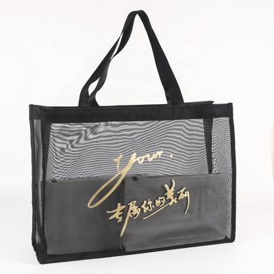 China Durable Nylon Handled Mesh Beach Tote Bag For Groceries Sports Gym Swimming Pool Shopping Travel Tote Bag for sale