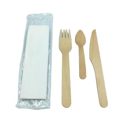 China Eco - Friendly Cutlery Set With Wooden Handle 160mm Knife Fork 110 Spoon Napkin for sale