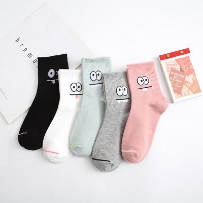 China New Style Cartoon Eye Pattern Breathable Cute Comfortable Jacquard Knitted Women Socks for sale