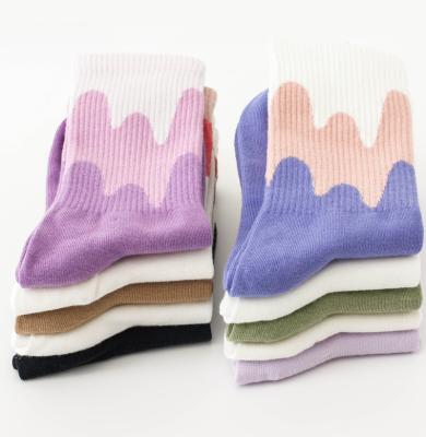 China Breathable New Arrival Custom Rainbow Striped Tube Colorful Funny Cotton Womens Crew Socks for sale