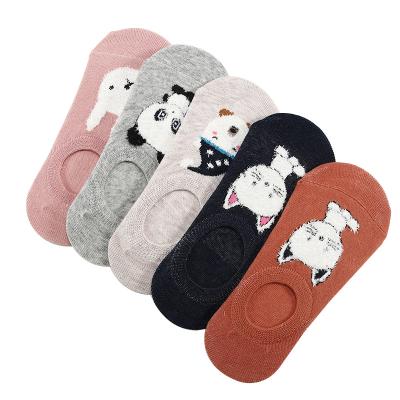 China Summer Breathable Candy Color Cartoon Animal Pattern Cotton Non Slip Silicon No Show Socks for sale