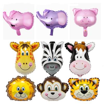 China Wholesale Party Mini Cartoon Balloon Animal Tiger Monkey Zebra Elephant Giraffe Animal Head Foil Balloons for sale