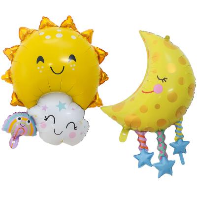 China Party Rainbow Family Sunflower Smiley Aluminum Foil Balloon Moon Foil Pendant Balloon for sale