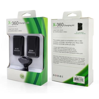 China ABS 4800mah Battery 2 Packs For Xbox 360 Controller Play And Charger Kit Battery For Xbox 360 Black for sale