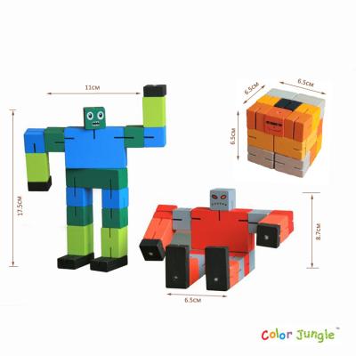 China Cartoon Toy Educational Toy DIY Wooden Jigsaw Robot Cubebot Wooden Puzzle for sale