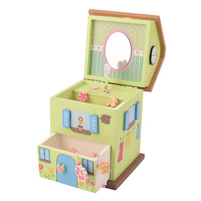 China Eco-friendly Soft Home Wooden Mirror Jewelry Musical Wind Up Soft Crank Girls Music Box for sale