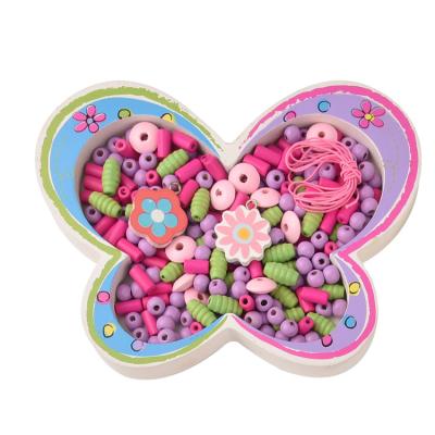 China Hot Selling Eco-friendly 200+ Bead Jewel-making Tray Frame Butterfly Wooden Wooden Bead Set for Photo Display for sale