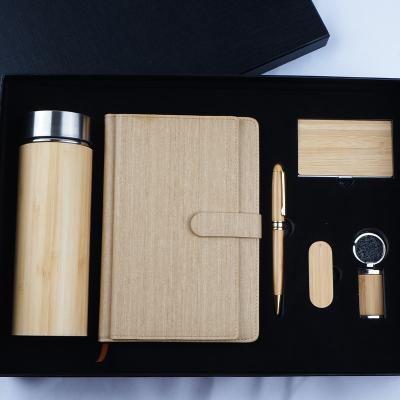 China 2023 Insurance New Business Notebook Wooden Gift Box Set Custom Logo High End Bamboo Gift Set 6 In 1 Sets Promotional Item Company Meeting for sale