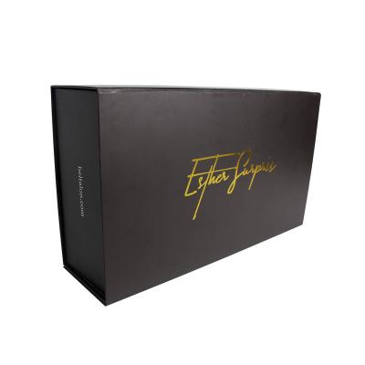 China Recycled Materials Custom Luxury Foldable Black Cardboard UV Boxes With Magnet For Gift Box Packaging for sale