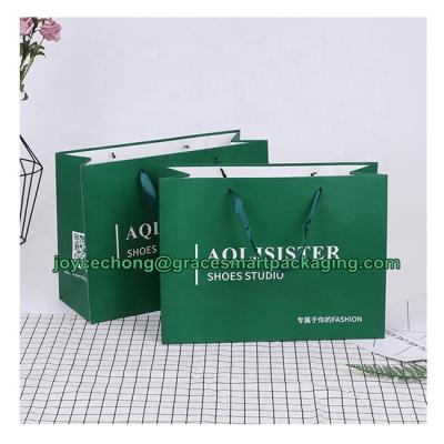 China Free Customization Biodegradable Gold Foil Logo Paper Bags Gift Packaging Ribbon Handle Silk Bag Custom Design Shopping To Take Out Bags for sale