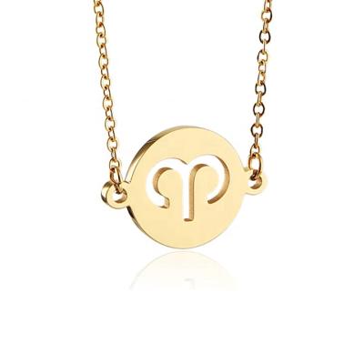 China Fashion Fashion 12 Constellations Women Jewelry Gold Plated Personalized Stainless Steel Round Disc 12 Zodiac Sign Necklace for sale