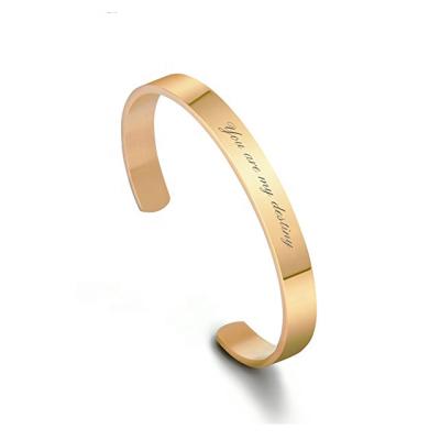 China Wholesale TRENDY Personalized Custom 24k Gold Plated Stainless Steel Inspirational Bangle Engraved Name Cuff Bracelet for sale