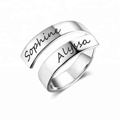 China Custom Engraved Spiral Stainless Steel Names Rings Personalized Stainless Steel Twist Rings for sale