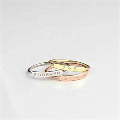 China Personalized Stainless Steel Wholesale Stainless Steel Gift Name Stackable Initial Engraved Bar Ring for sale