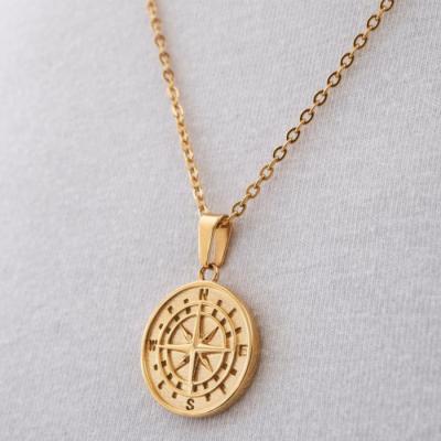 China Fashion Gold Plated Stainless Steel Compass Hip Hop Coin Disc Pendant Necklace For Men for sale