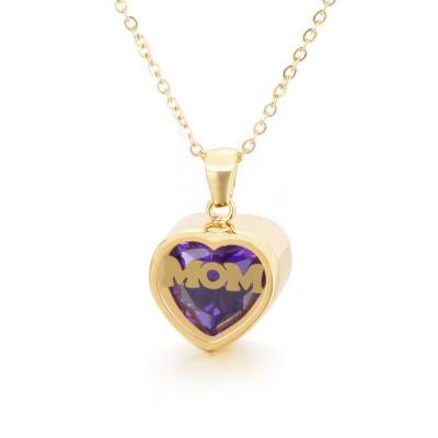 China Fashion Personalized 12 Month Birthstone Necklace Mothers Day Gift 18k Gold Plated Stainless Steel Heart Shape Mom Pendant Necklace for sale