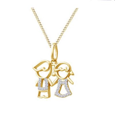 China Cute Kids Twins Son Daughter Two Family Jewelry 14k Gold Stainless Steel Zircon Boy and Girl Pendant Necklace for sale